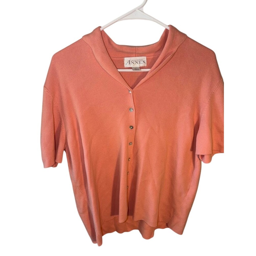 Casual Corner Annex Coral Pink Ribbed Knit Button Front Cardigan Sweater XL